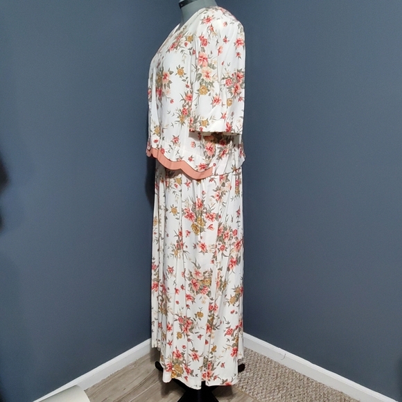 Vintage Halmode Plus Floral Church Dress Cream Pink Flowers Maxi Length Size 24W - Picture 2 of 7